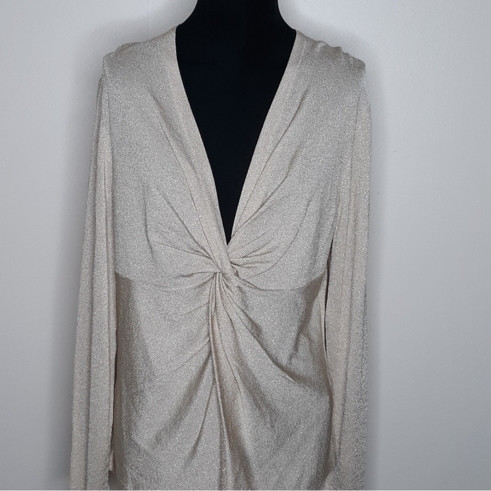 Lafayette 148 Gold Glitter Twist Front Knit XL